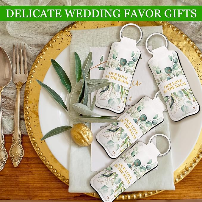 18 Sets Baby Shower Bridal Shower Favors for Guests Bulk Lip Balm and Lipstick Holder Keychains Set Baby Shower Bridal Shower Goodies Bags Thank You Gifts for Guests(Eucalyptus Wedding)