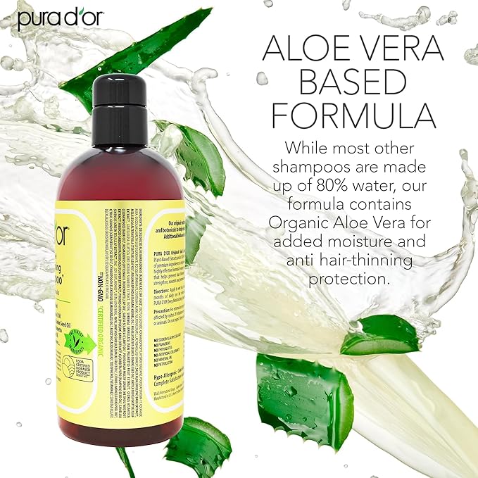 PURA D'OR 16 Oz Original Gold Label Anti-Thinning Biotin Shampoo Natural Earthy Scent, CLINICALLY TESTED Effective Results, Herbal Hair Thickening Products, 3-1 Wash, Women & Men, Color Treated Hair