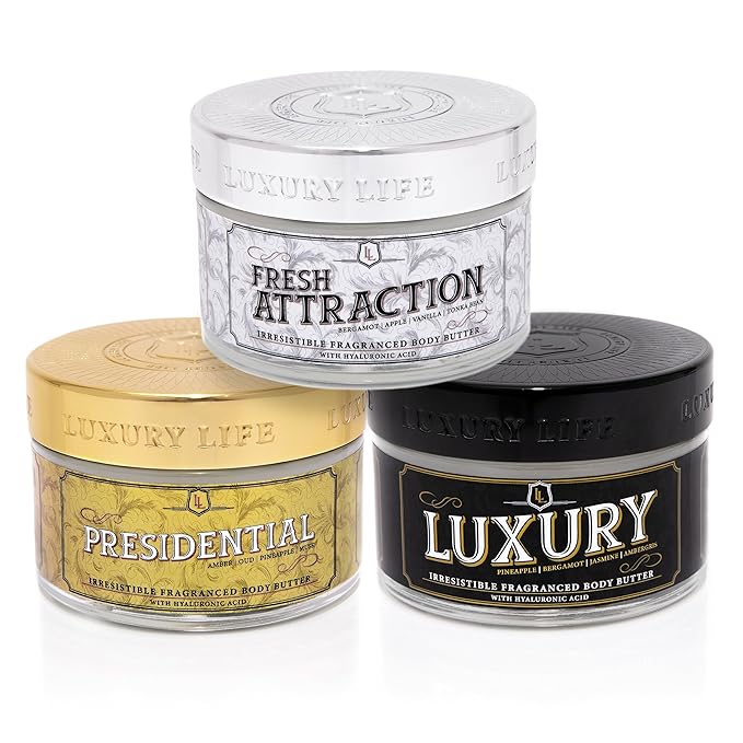 LUXURY LIFE BUTTER - Irresistibly Scented Body Butter with Hyaluronic Acid for Ultimate Moisture. Hydrates for a Non-Greasy Glamorous Glow (Presidential, Fresh Attraction, Luxury 5 oz)