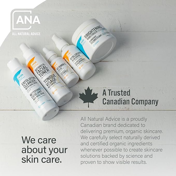 All Natural Advice Vitamin C Serum 60mL | 20% Vitamin C Face Serum Solution with Organic Botanicals, Hyaluronic Acid & Vitamin E | UV-Shielding Glass Bottle, Spray & Dropper | Canadian Skin Care