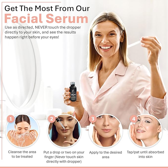 Facial Serum - Fight Blemishes - Acne Pimples & Breakouts - Soften Fine Lines & Wrinkles - Hydrate & Repair Damaged Skin - Clear Complexion - Collagen - 2 Types of Hyaluronic Acid - Anti Aging - 1oz