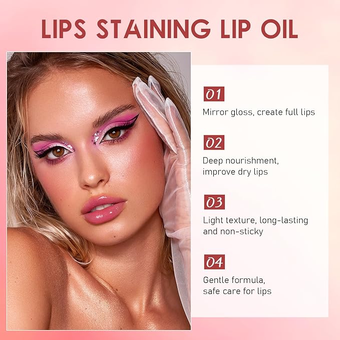 Lips Staining Lip Oil, Lips Staining Long-Lasting Moisturizing Lip Oil,Glossy Lip Stain (GUAVA)