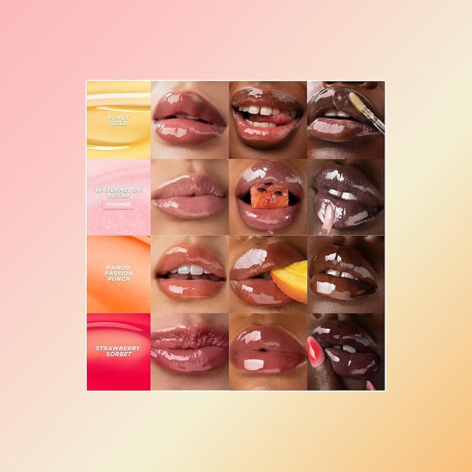 Gisou Honey Infused Hydrating Lip Oil, Nourishing Lip Moisturizer for Dry Lips, High Shine, Smooth Finish, Sheer Pinky Red Shade, Juicy Strawberry Scent, Strawberry Sorbet, 8ml