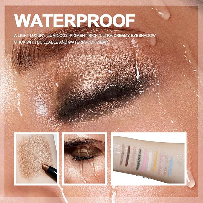 Eyeshadow Stick, Shimmer and Matte Cream Eye Shadow Brightener Sticks Eyeliner Pencil Crayon, Waterproof Long Lasting Eye Highlighter Stick Makeup,0.056 Oz(#2-Pecan)