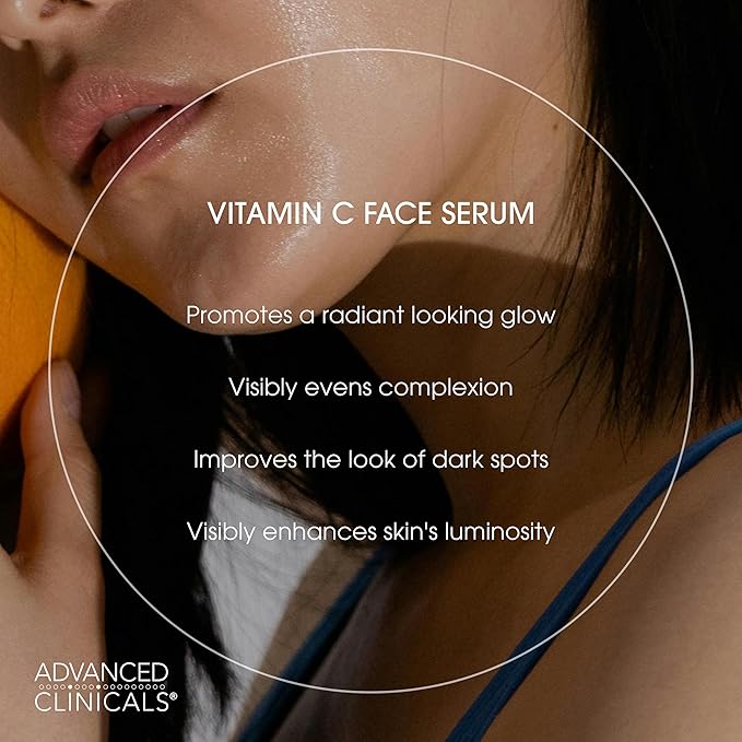 Advanced Clinicals Brightening Vitamin C Serum For Face With Glycolic Acid + Lactic Acid | Vitamin C Eye Serum Face Moisturizer For Improving Look Of Dark Spots & Uneven Complexion, 2-Pack