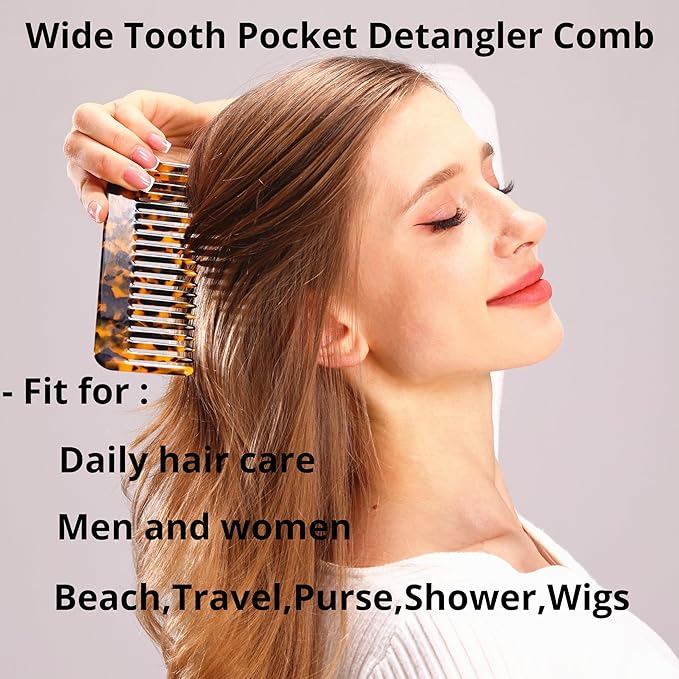 Fsmiling Wide Tooth Comb Large Detangling Comb Cellulose Detangler Comb for Women Thick Curly Wavy Wet Dry Hair 2 Pack,Tortoise shell