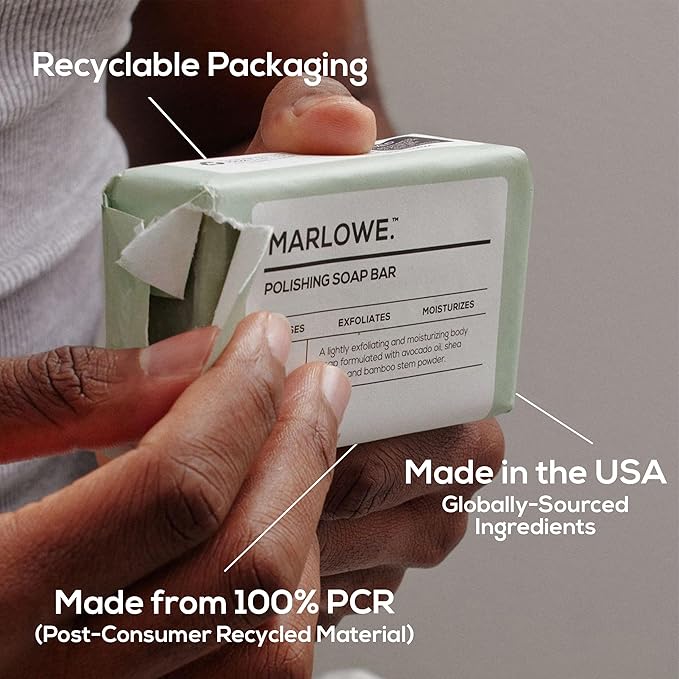 MARLOWE. No. 108 Lightly Exfoliating Soap Bar, 7oz (6 Bars) Polishing, Moisturizing & Cleansing Bar Soap for Men, Made with Natural Ingredients