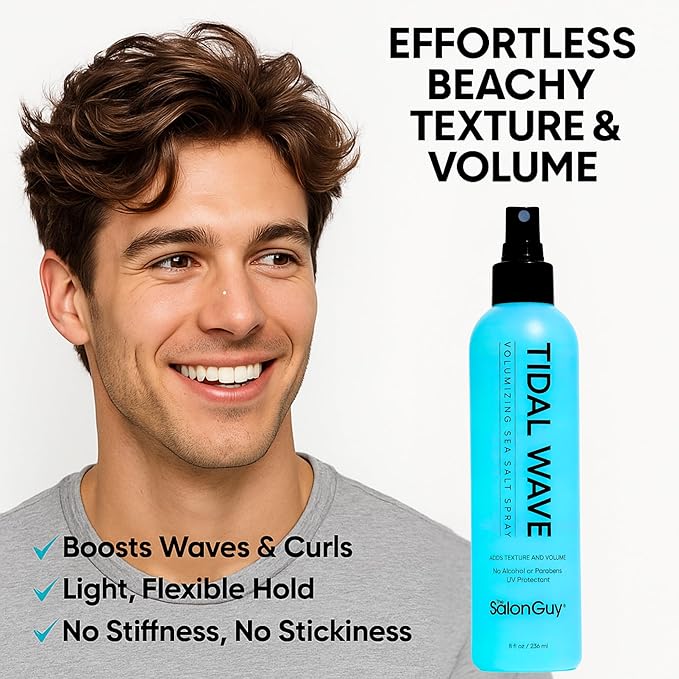 THESALONGUY Tidal Wave Sea Salt Spray β Texturizing & Volumizing Hair Spray for Beach Waves, Natural Texture & Lift β Styling Spray for Men & Women, 8 oz