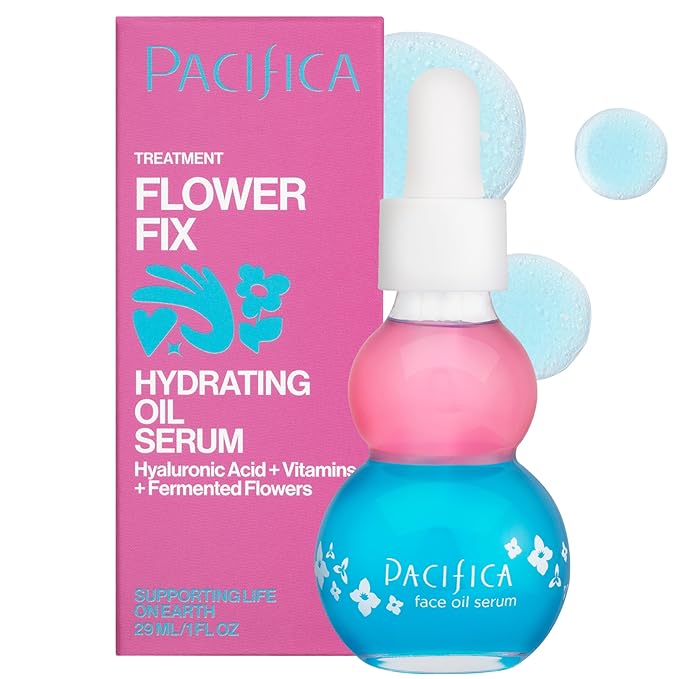 Pacifica Face Oil Serum - Flower Fix Bi-Phase Hydrating Skin Barrier - w/Hyaluronic Acid & Natural Botanical Ingredients - for Dry Sensitive Skin Vegan & Cruelty-Free Dermatologist Approved