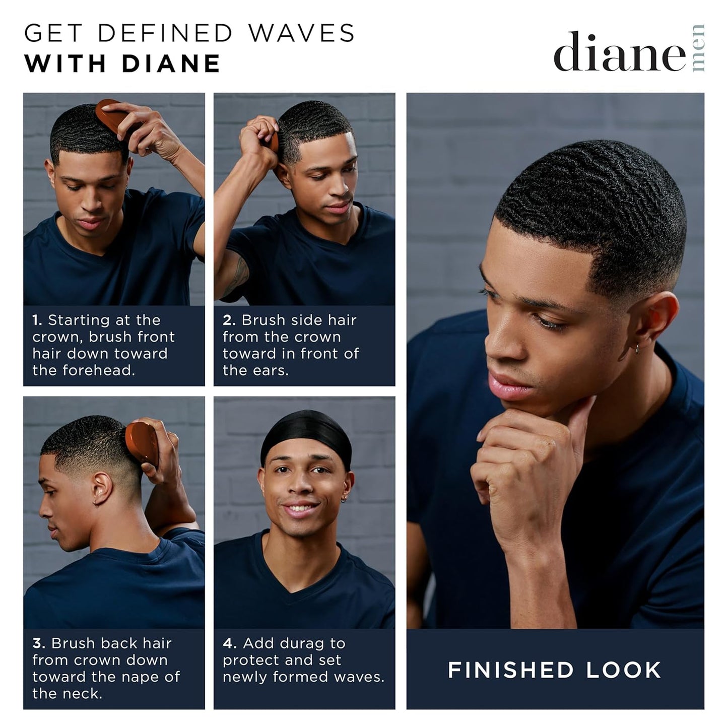 Diane Premium 100% Boar Bristle 2-Sided Club Brush for Men and Barbers, Medium and Firm Bristles for Thick Coarse Hair, Detangling, Smoothing