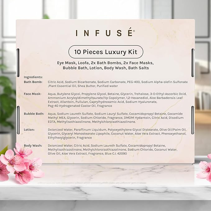 10-Piece Spa Gift Box for Women | Self-Care Set with Eye Mask, Loofa,Bath Bombs,Face Masks,Bubble Bath, Lotion, Body Wash & Bath Salt | Gift for Mom, Grandma, Wife, Bridesmaid or Loved Ones