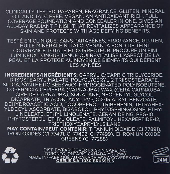 Cover FX Total Cover Cream Foundation: Oil-free Cream Foundation and Concealer - Full Coverage and Powerful Antioxidant Protection - N120, 0.35 oz