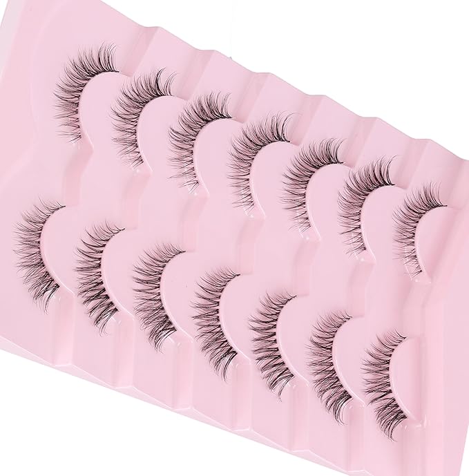 Cat Eyelashes Natural Eye Lashes 12mm False Lashes Wispy Thin Band 3D Volume Fake Eyelash C Curl Lash Pack Natural Look 7 Pair