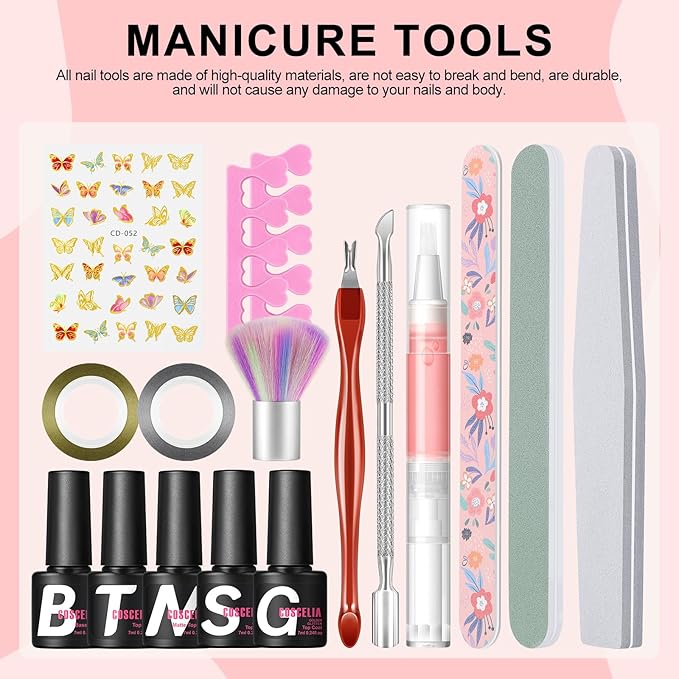 COSCELIA 57pcs Gel Nail Polish Kit with U V light Starter Kit 40 Colors Summer Gel Polish Set 5pcs Top and Base Coat Glossy Matte Glitter Beautiful Nail Stickers Gel Manicure Kit DIY Gifts for Women