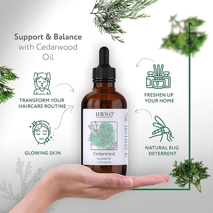 HBNO Cedarwood Essential Oil - Huge 4 oz (120ml) Value Size - Natural Cedarwood Oil - Perfect for Cleaning, Aromatherapy, DIY, Soap & Diffuser