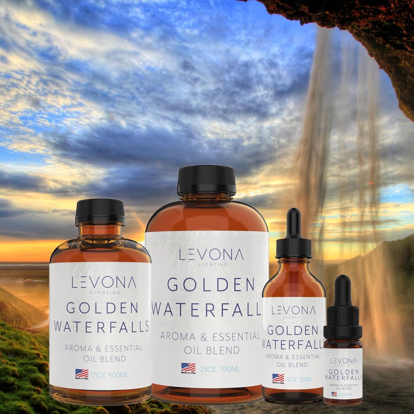 Levona Scent Pure Essential Oils for Diffusers for Home, Hotel & Office - Golden Waterfalls Essential Oils for Diffuser Oil and Humidifiers - Home Luxury Scents - Scented Fragrance Oil Blends