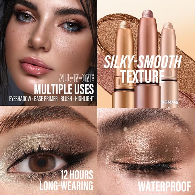 Jolilab Eyeshadow Stick Set, 2 Colors Matte Professional Bright-Colored Contouring and Highlight Stick, Cream Waterproof Long Lasting High Pigmented Eye Shadow. (2, 07+07 2pcs)