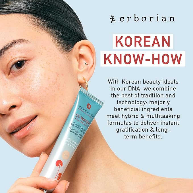 Erborian CC Water with Hyaluronic Acid, Clair - Ultra-Light Aqua Gel Color Corrector with Centella Asiatica & Hyaluronic Acid - Plump, Softer & Hydrated Skin - Korean Skincare Skin Perfector - 1.3 Oz