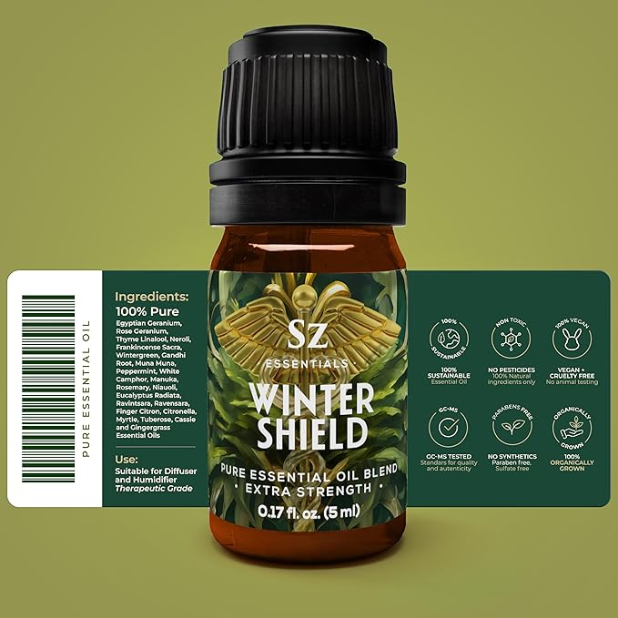 Winter Shield Essential Oil Blend for Diffuser and Humidifier - Extra Strength Protective Seasonal Defense - 100% Pure, Natural & Undiluted - Therapeutic Grade & Vegan - 0.17 oz (5ml)