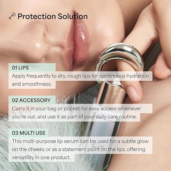 ENTROPY Makeup Charm Ultra Glossy Lip Serum, Nourish Lip Care with Amino Acid Complex, Hydrating, Cooling Care, Non-Sticky, High Shine Finish, Crystal Clear