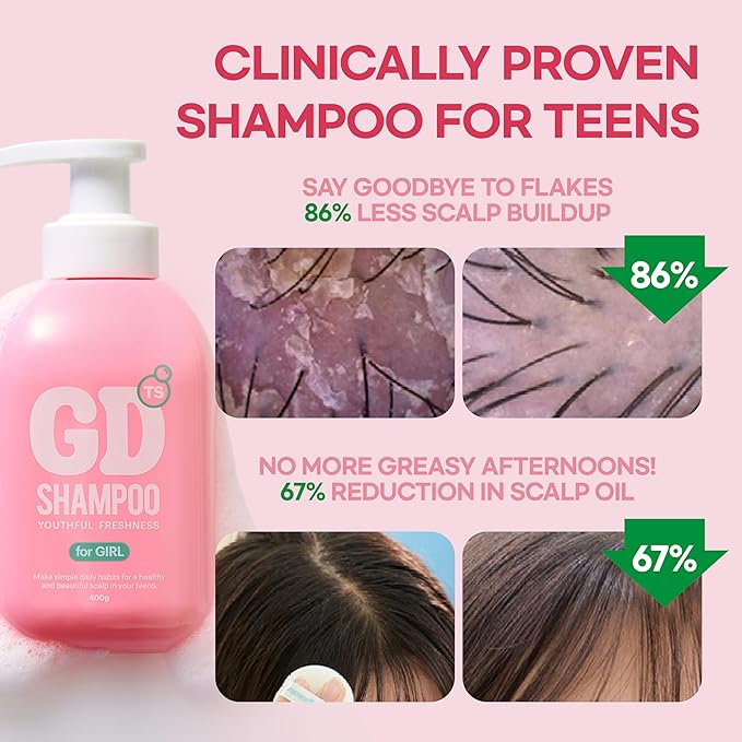 TS GD Shampoo for Girls | Korean Teen Shampoo with Upgraded Probiotics | Anti-Dandruff & Itchy Scalp Relief | Pink Peach Allergy-Free Fragrance | Sulfate-Free (13.53 fl oz, 400ml)
