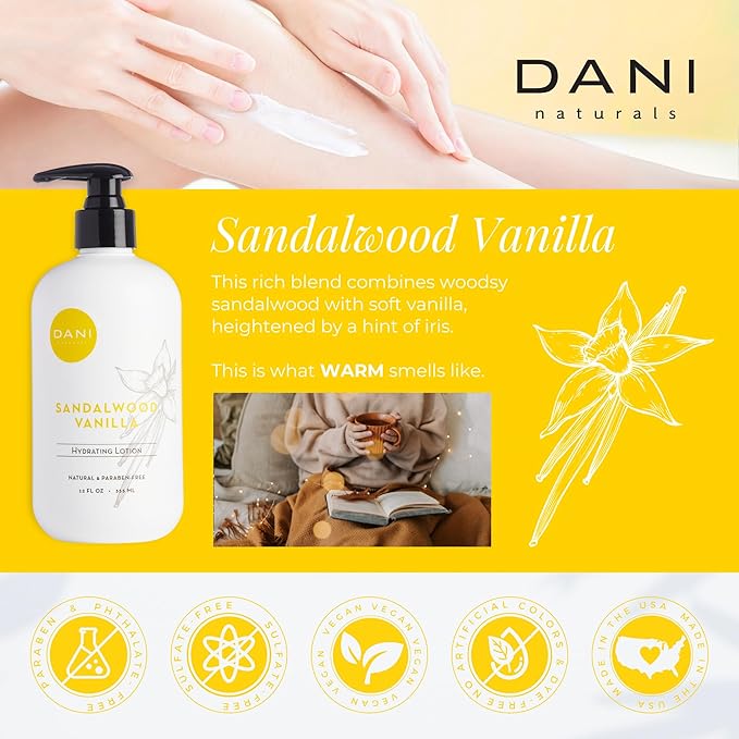 Naturals Hand & Body Lotion - Warm Sandalwood Vanilla Scented Aromatherapy Moisturizer, Deep Hydration for Dry & Dull Skin with Shea Butter, Aloe Vera, & Vitamin E, Cruelty-Free & Vegan, 12 Oz
