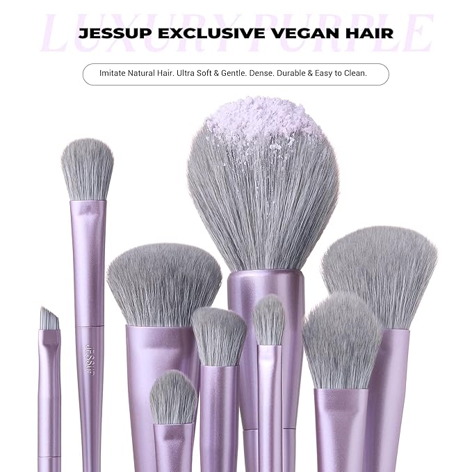 Jessup Makeup Brushes Set Professional 14pcs Vegan Make Up Brushes, Foundation Eyeshadow Concealer Contour Powder Blush Blending Eyeliner Brush, Premium Synthetic Fiber, Luxury Purple T512