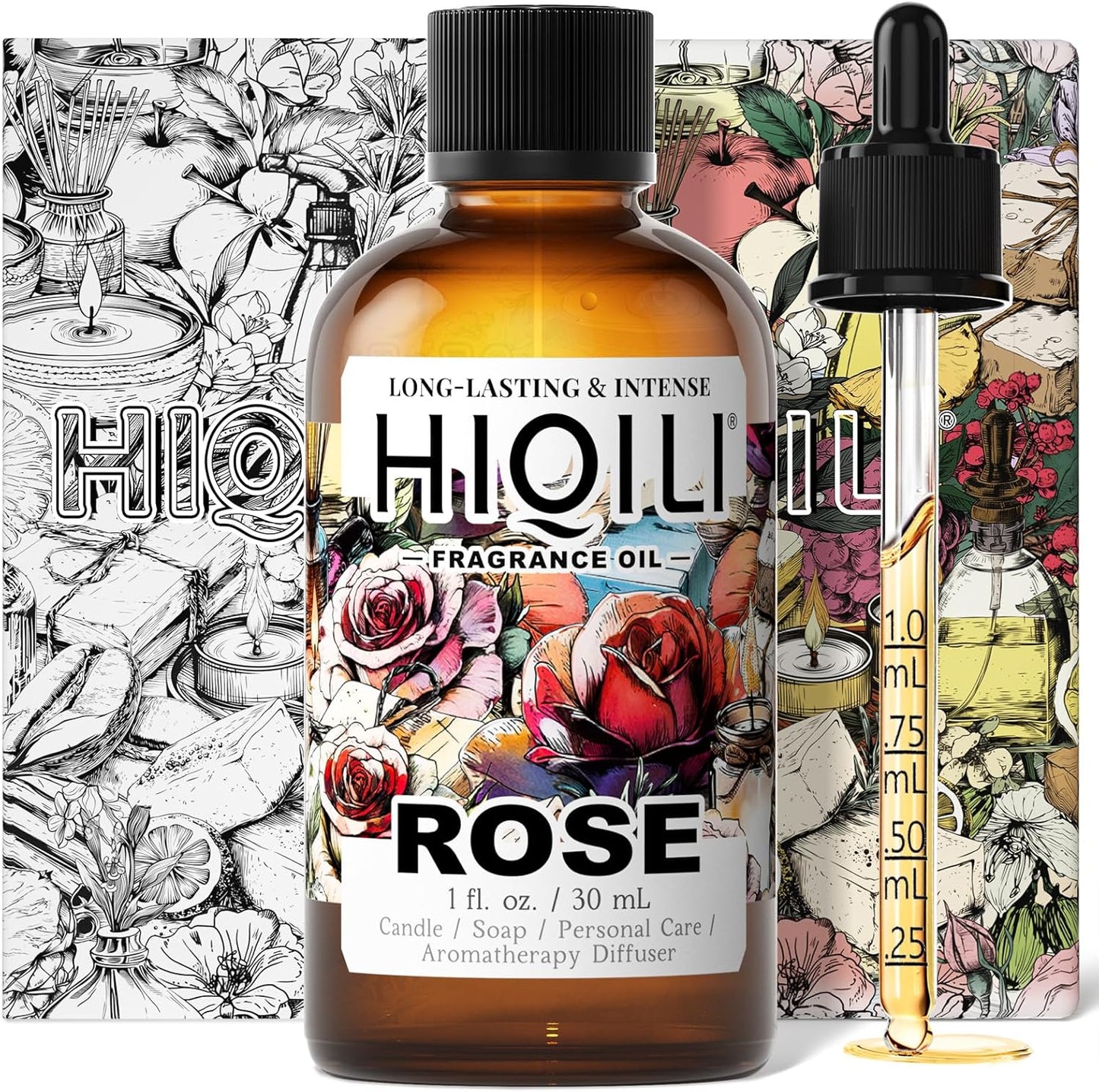 HIQILI Rose Fragrance Oil for Candle & Soap Making, Essential Oil Diffuser, Floral Scents, Add to Laundry Dryer Balls - 1 Fl Oz