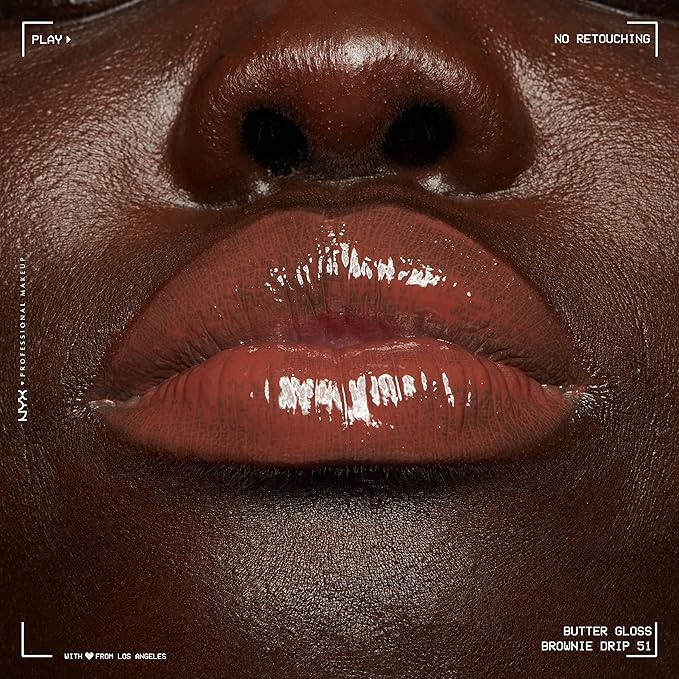 NYX PROFESSIONAL MAKEUP Butter Gloss Brown Sugar, Non-Sticky Lip Gloss - Brownie Drip (Deep Brown)