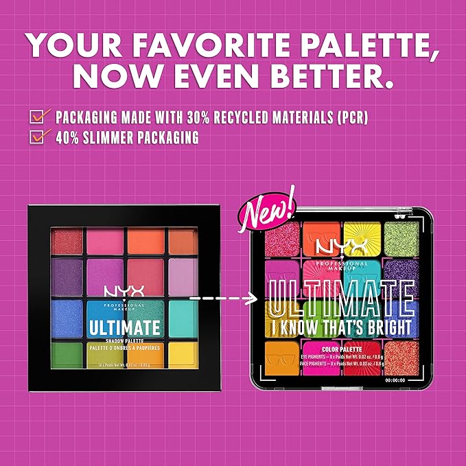 NYX PROFESSIONAL MAKEUP, Ultimate Shadow Palette, Eyeshadow Palette - I Know That's Bright