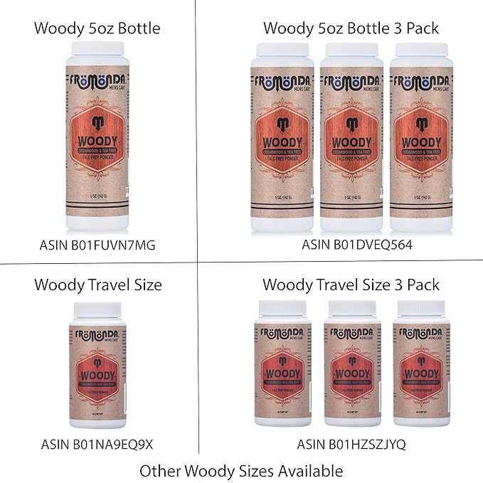 (Woody) Body Powder Cedarwood & Tea Tree (5 oz, 1-Pack) Unisex, Talc-Free, Anti-Chaffing, Sweat Defense with Essential Oils