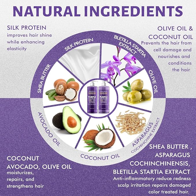 Natural Riches Purple Shampoo and Conditioner Set Sulfate Free Salon Grade for Silver Blonde Platinum Hair. Removes Yellow & Brass tones. Grey Highlighted Hair 16x2 fl oz