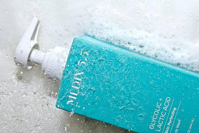 Medix 5.5 Body Scrub Skin Care Glycolic Acid Exfoliating Body Cleanser KP Bump Eraser | AHA + Lactic Acid Anti Aging All Skin Type Wash | Keratosis Pilaris & Acne | Foaming Body & Face Wash, 15 Fl Oz