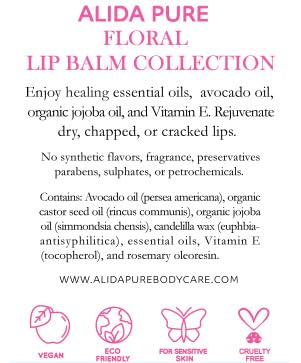 Floral Lip Balm Collection, Vegan Lip Balm Set, Beeswax Free, with Avocado Oil, Organic Jojoba Oil, and Vitamin E, Natural Moisturizer for Dry, Chapped or Cracked Lips, 3 Tube Set