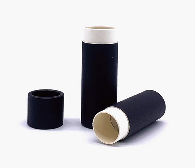 10 Pcs 1 Oz Paperboard Lip Balm Tubes Cardboard Krafts Paper Lipstick Tube Empty Lip Gloss Container Refillable Paper Round Solid Perfume Tube Chapstick Tube DIY Cosmetic Deodorant (Black)