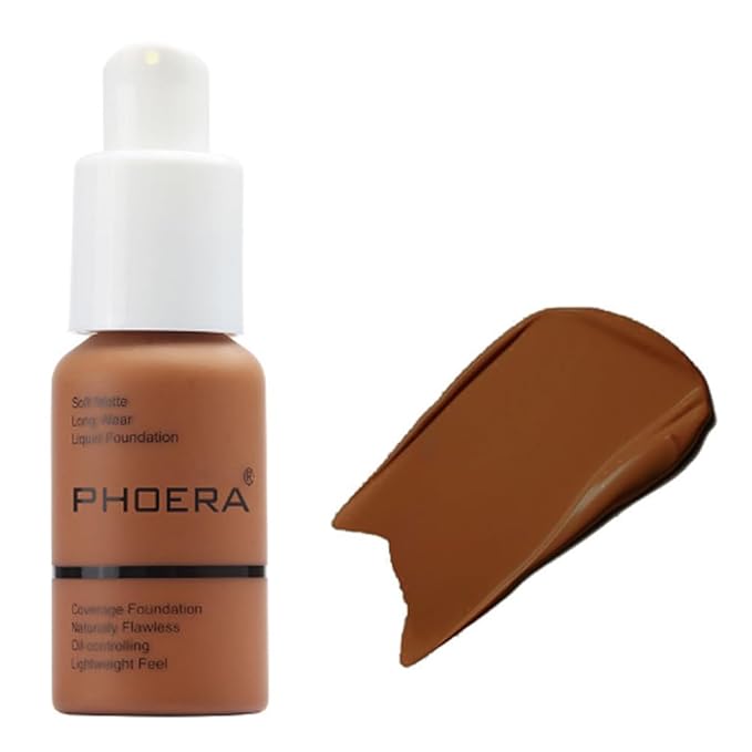 2Pcs Liquid Foundation Full Coverage 24HR Matte Oil Control Concealer 30ml (Nude & Buff Beige) with Kabuki Foundation Brush Flat Top (1pcs-109)