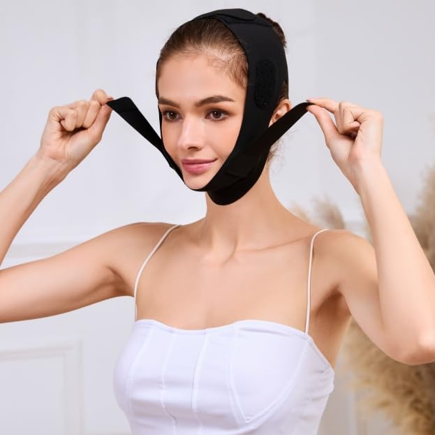 Face Slimming Strap, Double Chin Reducer Band, Graphene V-Line Mask Chin Up Mask V Shaped Face Mask Chin strap for sleeping, V-Line Lifting Mask for Women, Black,Medium