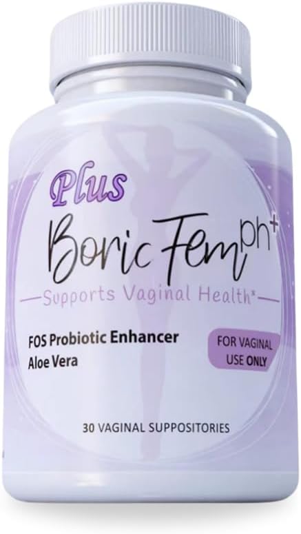 Boric Acid Vaginal Suppositories Plus Aloe Vera & FOS Probiotic Enhancer 800mg/, 30 Count All Natural Made in USA