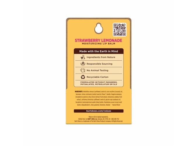 BURTS BEES STRAWBERRY LEMONADE LIP BALM 2 (0.15) TUBES