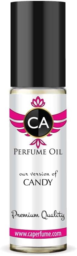 CA Perfume Impression of Candy For Women Replica Fragrance Body Oil Dupes Alcohol-Free Essential Aromatherapy Sample Travel Size Concentrated Long Lasting Attar Roll-On 0.3 Fl Oz/10ml