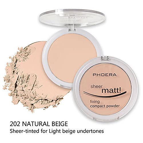 AQUAPURITY - PHOERA Sheer Matte Fixing Powder Makeup Base Fixer Setting Powder Foundation Fixing Compact Pressed Powder Long Lasting Make Up Fixer Skin Vitamin E Beauty Blender (202 Natural Beige…)