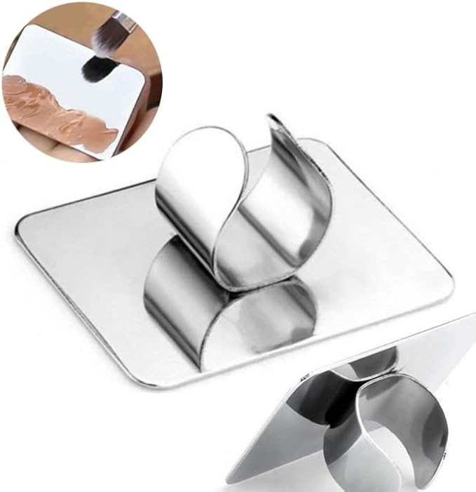 HLLMX 1 PCS Nail Art Palette Nail Art Palette Stainless Steel Cosmetic Makeup Palette Mini Nail Art Cosmetic Ring Palette DIY Art Design Paint Color Mixing Palette Metal Tool