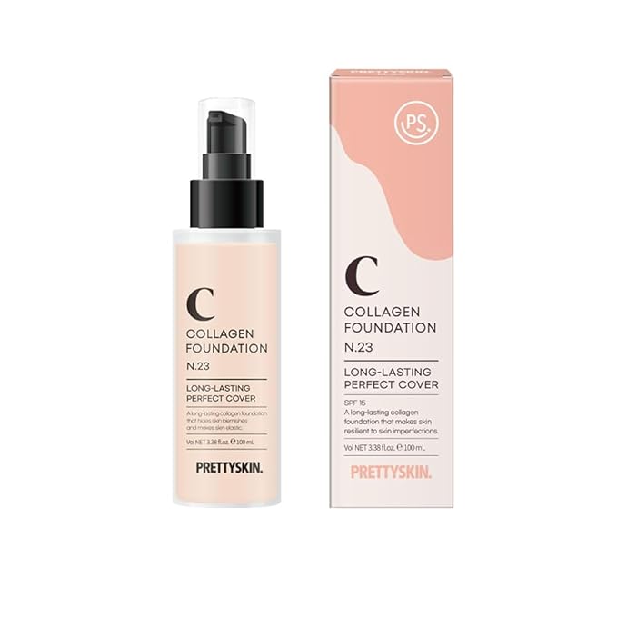 PS.PRETTYSKIN Collagen foundation for women, Long-Lasting Perfect Cover UV protection SPF15, Korean makeup with Titanium Dioxide 100ml/3.38fl.oz. (#23)