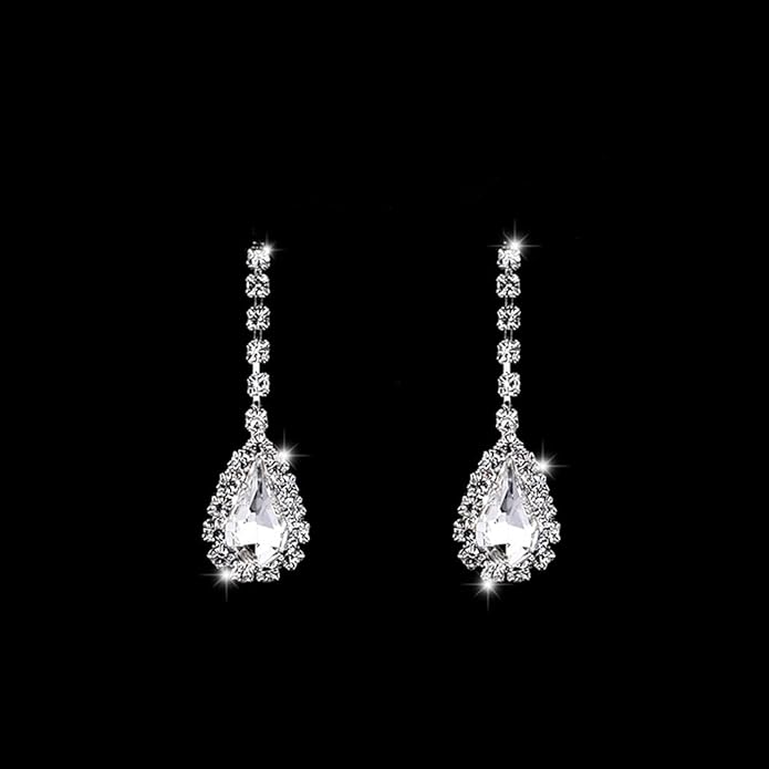 Bride Silver Necklace Earrings Set Rhinestone Wedding Jewelry Set Crystal Choker Necklace for Women