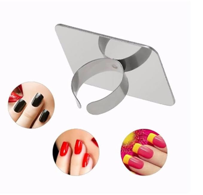 Alipis 2Pcs Nail Art Palette Ring, Stainless Steel Makeup Mixing Palette Finger Ring Professional Nail Polish Drawing DIY Art Color Mixing Tools Makeup Supplies