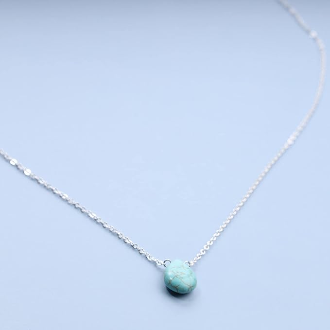 Boho Long Turquoise Necklace Silver Teardrop Turquoise Necklace Blue Turquoise Pendant Necklace Vintage Long Pendant Chain Necklaces Jewelry for Women and Girls