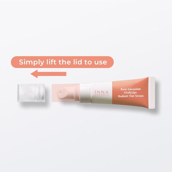 INNA ORGANIC Tinted Lip Serum, Moisturizing, Healing, Light Rosy color, 100% vegan, EWG & COSMOS Certified| Rose Geranium Essential Oils Infused Skincare | Luxury Clean Beauty