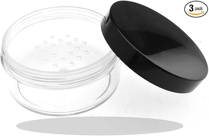 HAHIYO 3Pcs 30ml/1oz Plastic Empty Travel Compact Case Makeup Cosmetic Jar Refillable Powder Box No Leak Holder with Common Sifter and Black Screw Lid