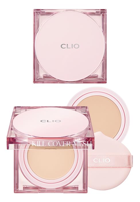 CLIO Kill Cover Mesh Glow Cushion Foundation ([Refill Included] 15g*2, 24W SAND), Glass Skin, Long-Lasting, Lightweight, Buildable Coverage, Glowy Skin Makeup