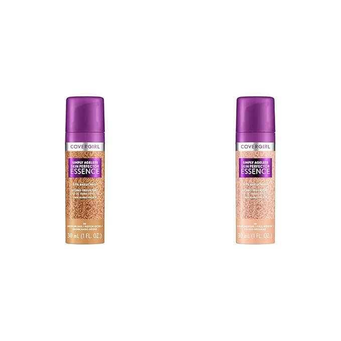 Covergirl Simply Ageless Skin Perfector Essence Foundation Bundle with Shades 50 Medium-Tan and 30 Light-Medium, 1oz Each
